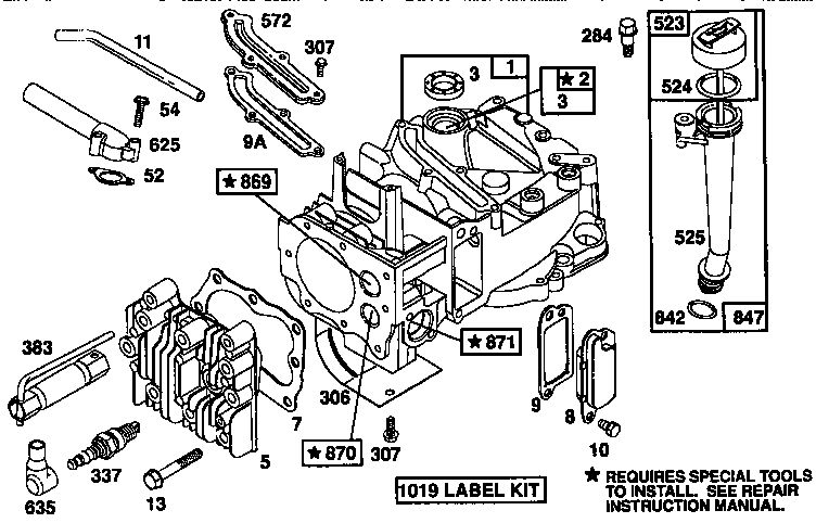 Cylinder Assembly Diagram and Parts List for 124700-124799 7055 Briggs and Stratton Engine